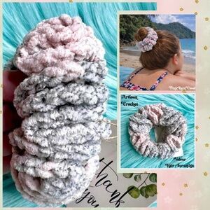 Handmade Crochet VELVET Dusty Rose Stretchy Hair Scrunchie PinkRainCloud